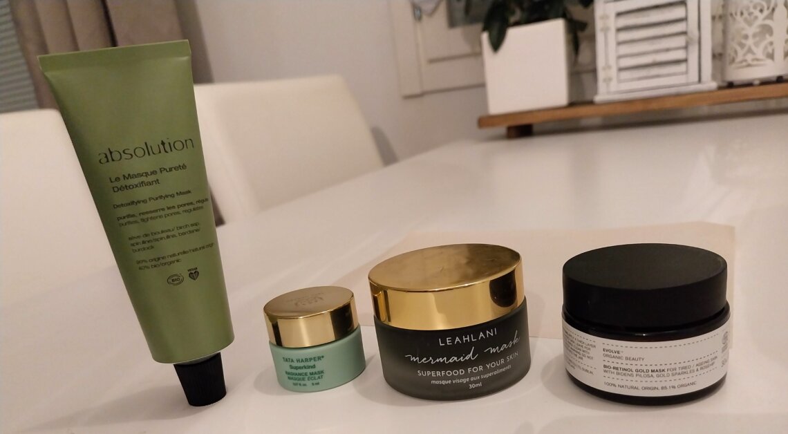 Kasvonaamiot Absolution, Tata Harper, Leahlani ja Evolve.